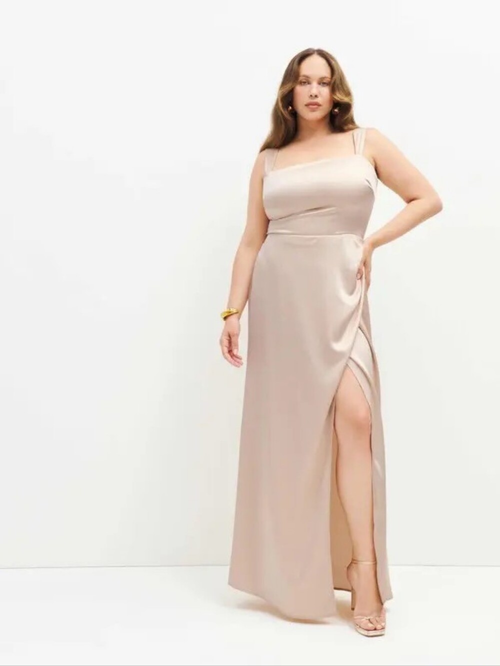 Reformation Elegant Satin Square-Neck Maxi Dress in Blush (Isolene) 16